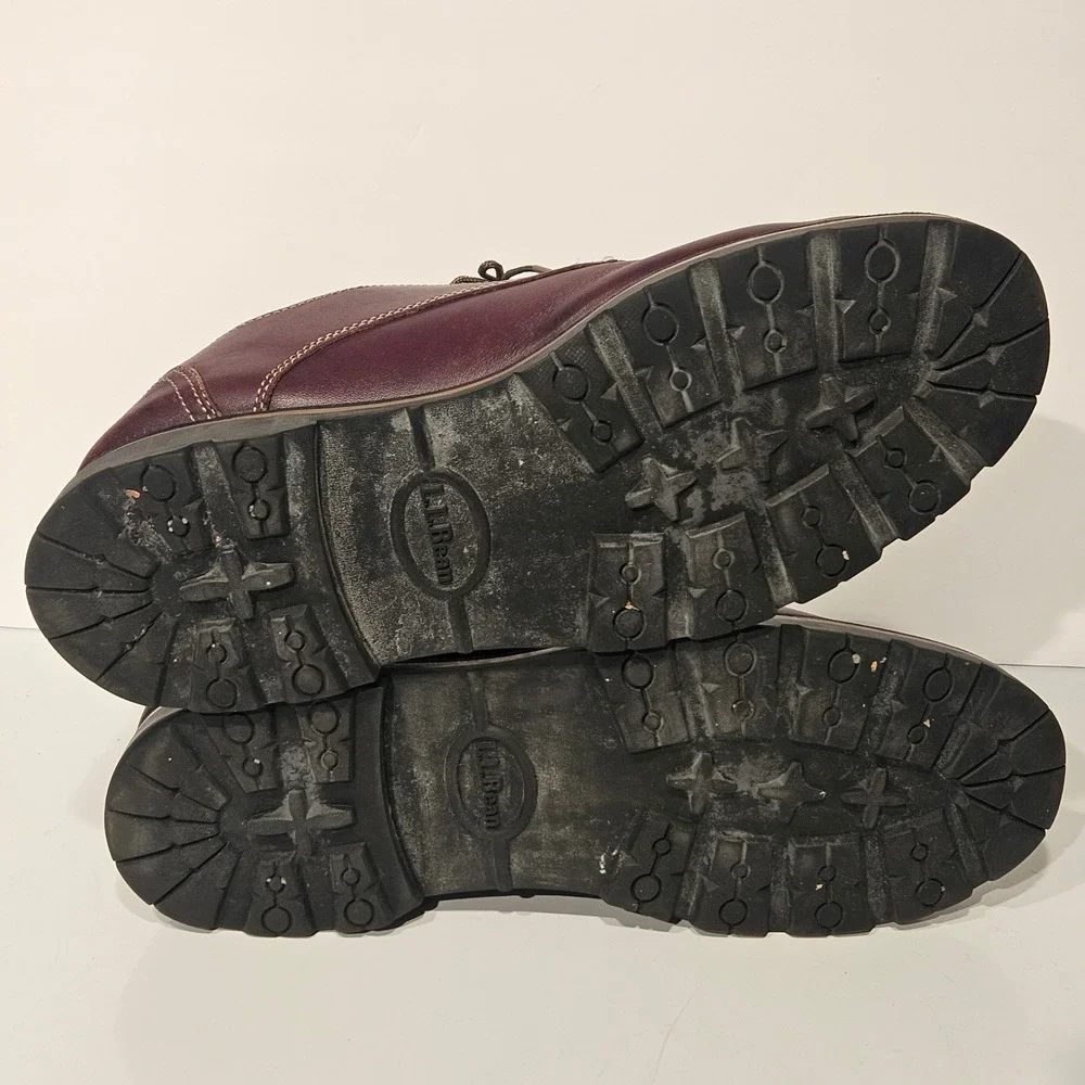 LL Bean Oxford Shoes Mens 11.5 Burgundy Leather Lug Sole Contrast Stitching